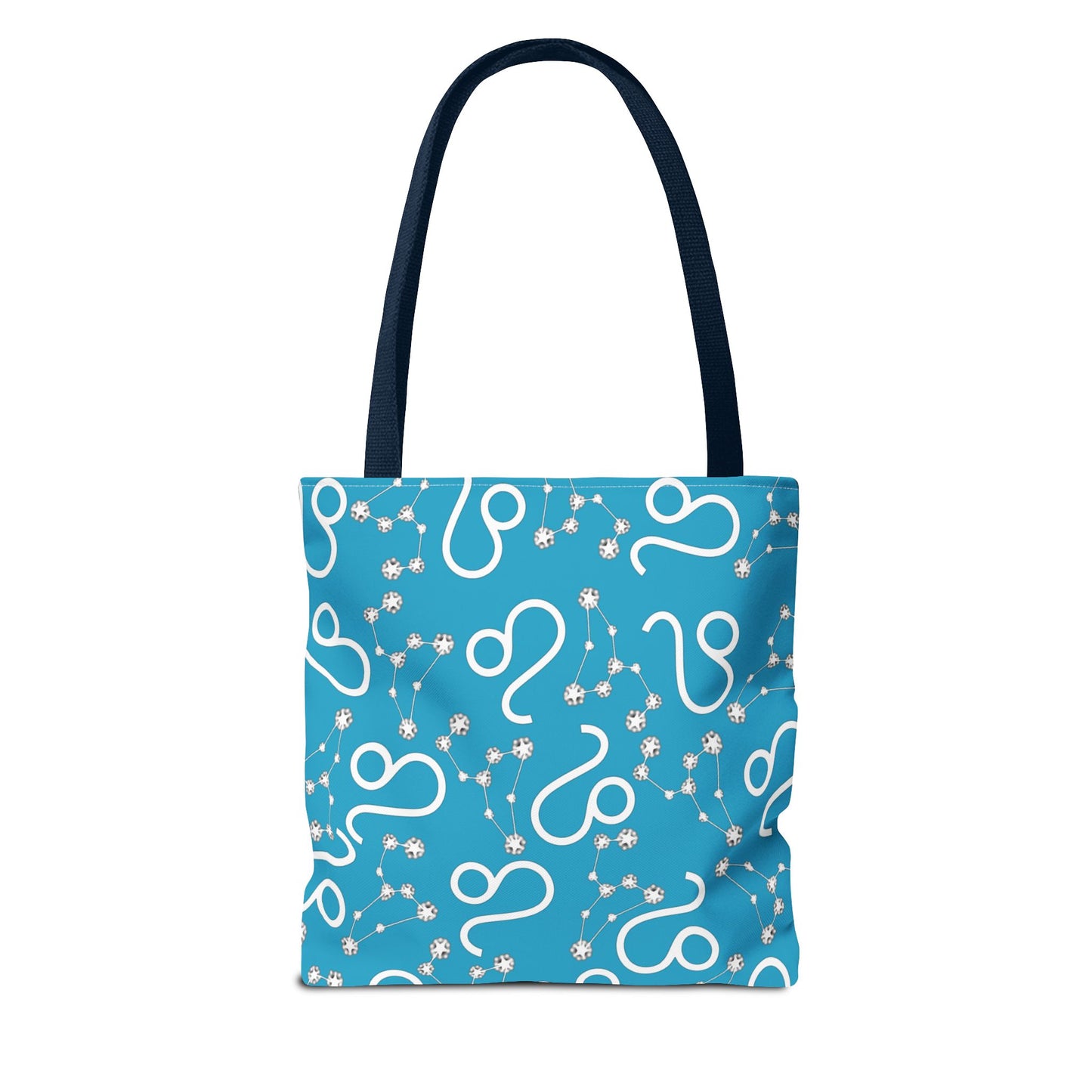 Tote Bag, Leo Zodiac Sign, AOP, (Turquoise, White)
