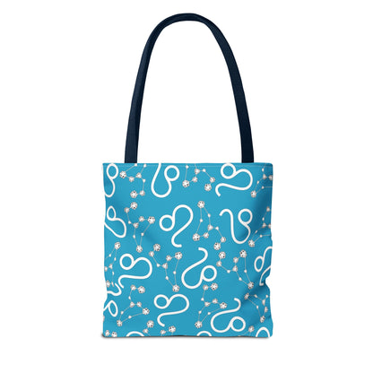 Tote Bag, Leo Zodiac Sign, AOP, (Turquoise, White)