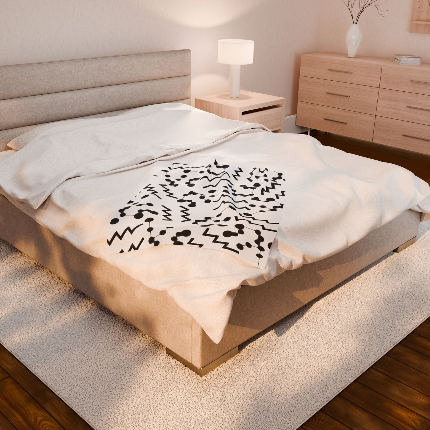 Velveteen Plush Blanket, Aquarius Zodiac Sign, Constellation & Symbol, White, 100% polyester