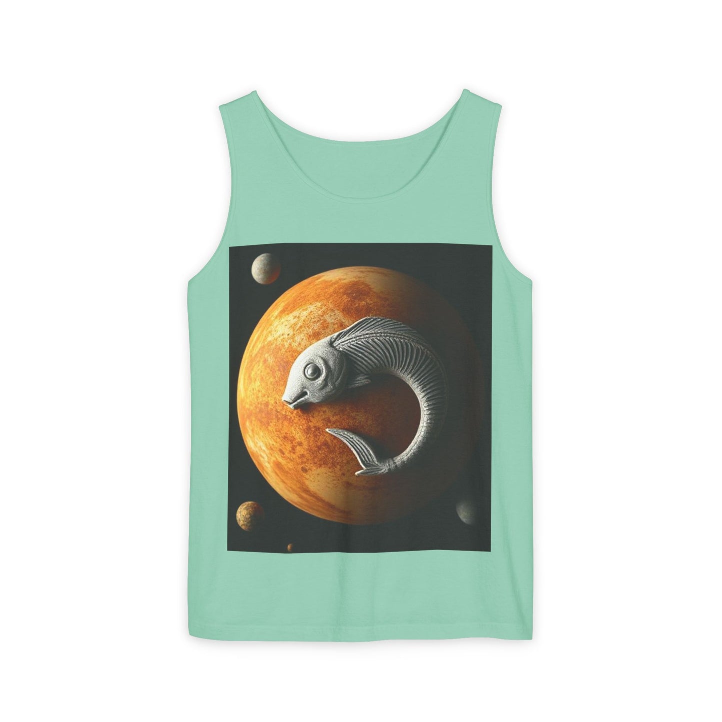 Unisex Garment-Dyed, Tank Top, Pisces Design, Space Animal, 100% US cotton