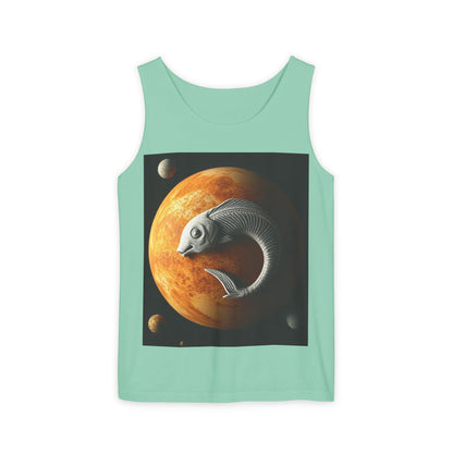 Unisex Garment-Dyed, Tank Top, Pisces Design, Space Animal, 100% US cotton