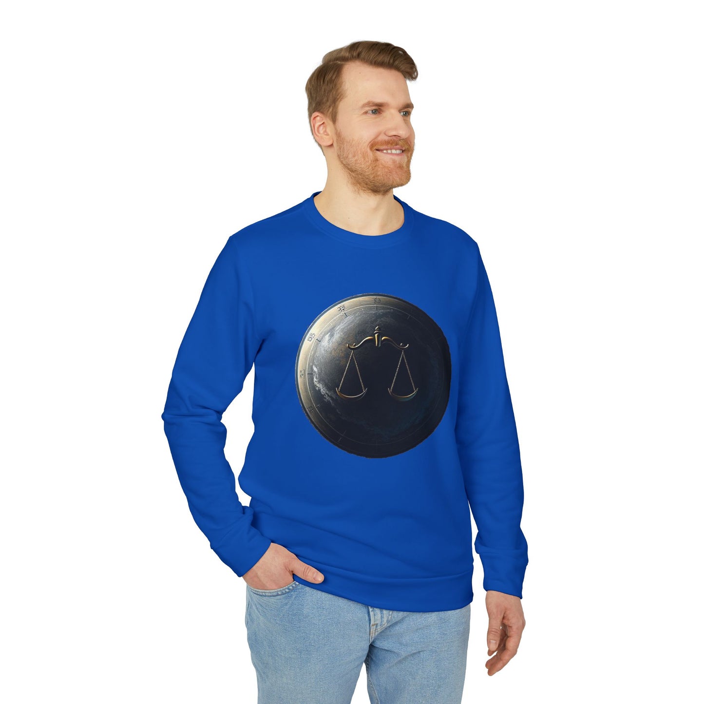 Adidas, Unisex Fleece Crewneck Sweatshirt, Libra, Planet Symbol, Zodiac