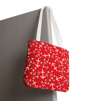 Tote Bag, Sagittarius Zodiac Sign, AOP, (Red, White Print)