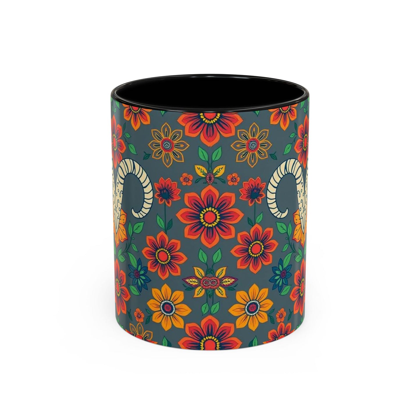 Accent Coffee Mug, Aries, Zodiac v4, Flower Pattern, (11, 15oz)