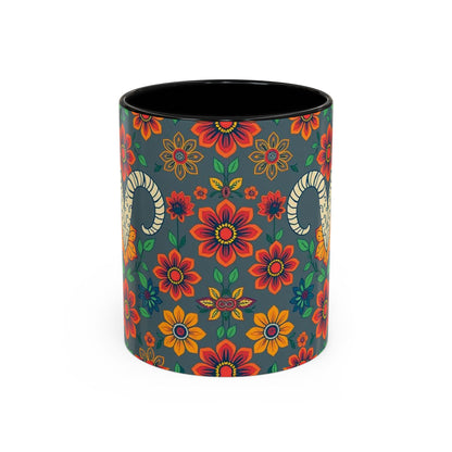 Accent Coffee Mug, Aries, Zodiac v4, Flower Pattern, (11, 15oz)