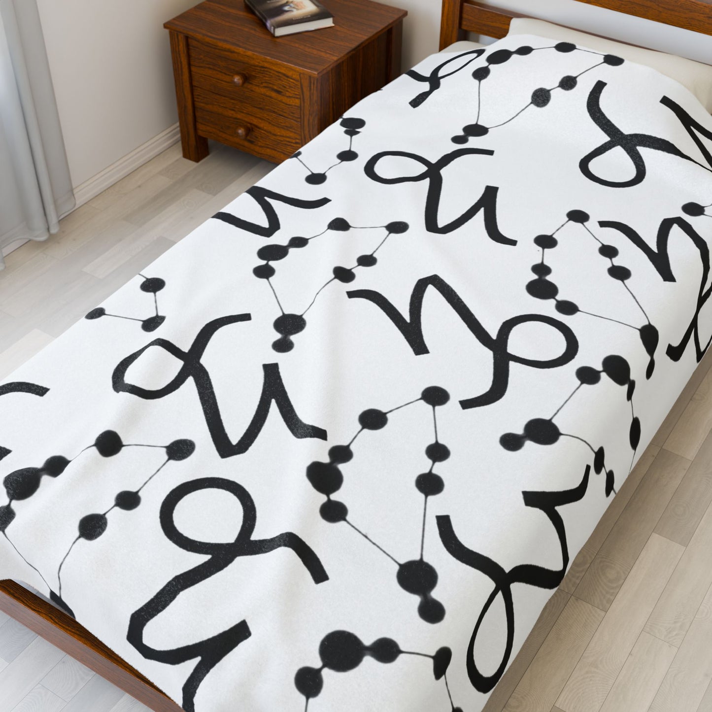 Velveteen Plush Blanket, Capricorn Zodiac Sign, Constellation & Symbol, White, 100% polyester