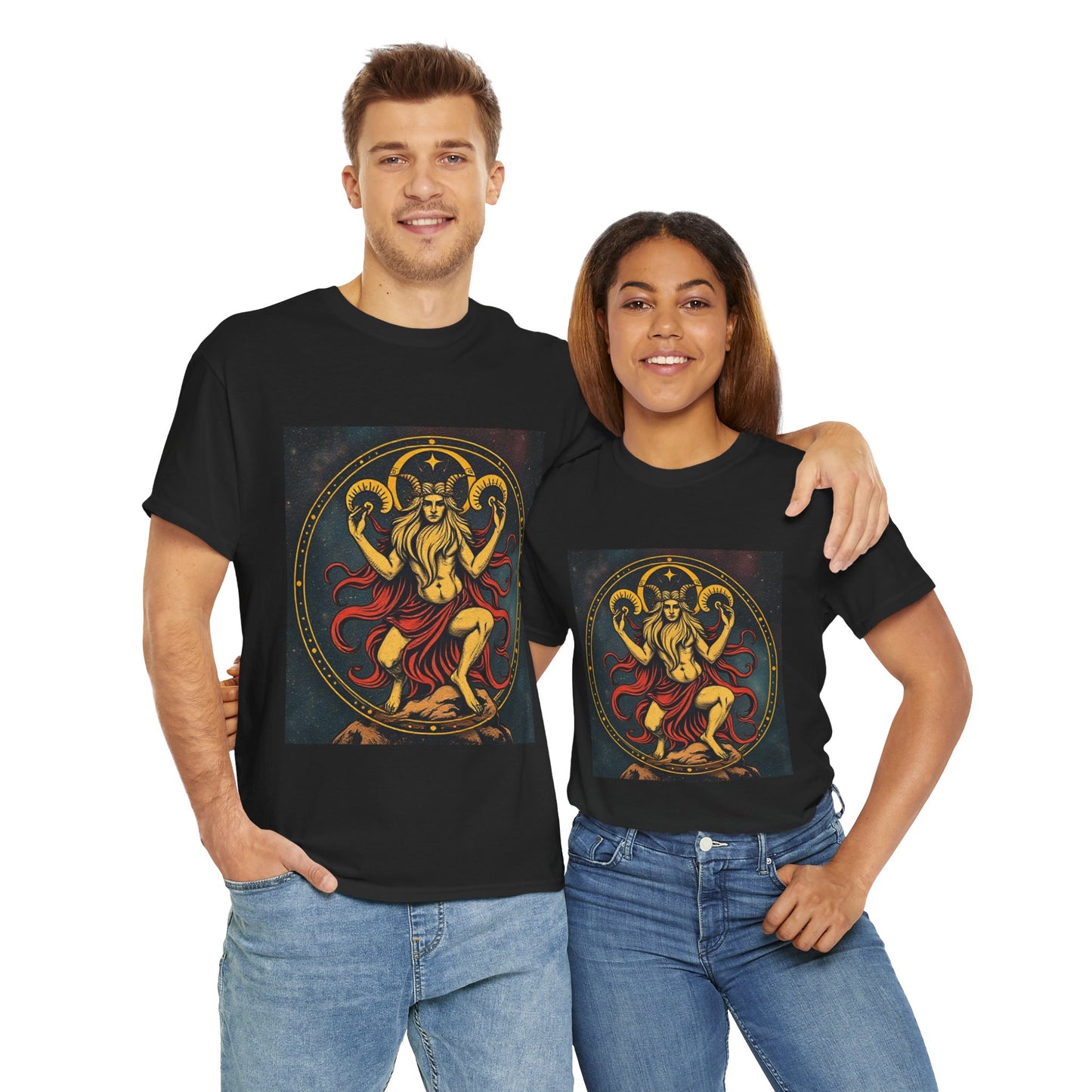 Unisex Heavy Cotton T-Shirt, Aries God 2v, Zodiac Design