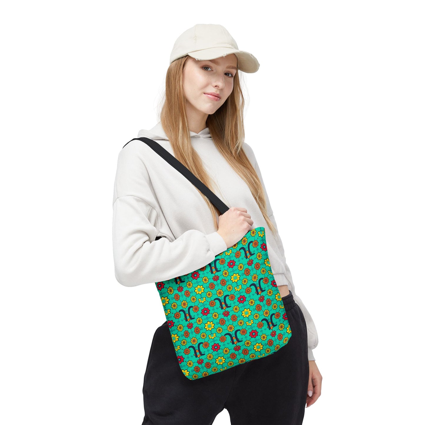 Tote Bag, (AOP), Aquarius, Zodiac, Flower Pattern