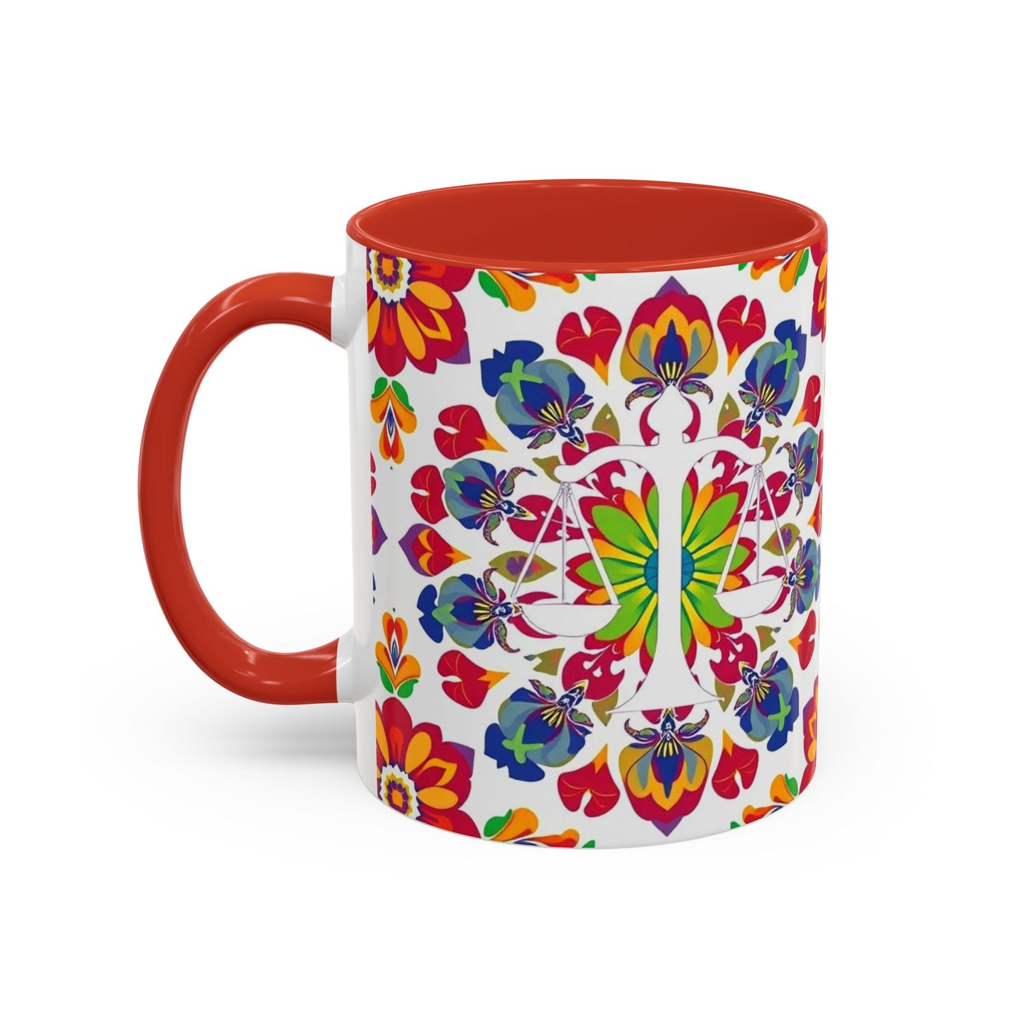 Accent Coffee Mug, Libra, Zodiac v1, Flower Pattern, (11, 15oz)