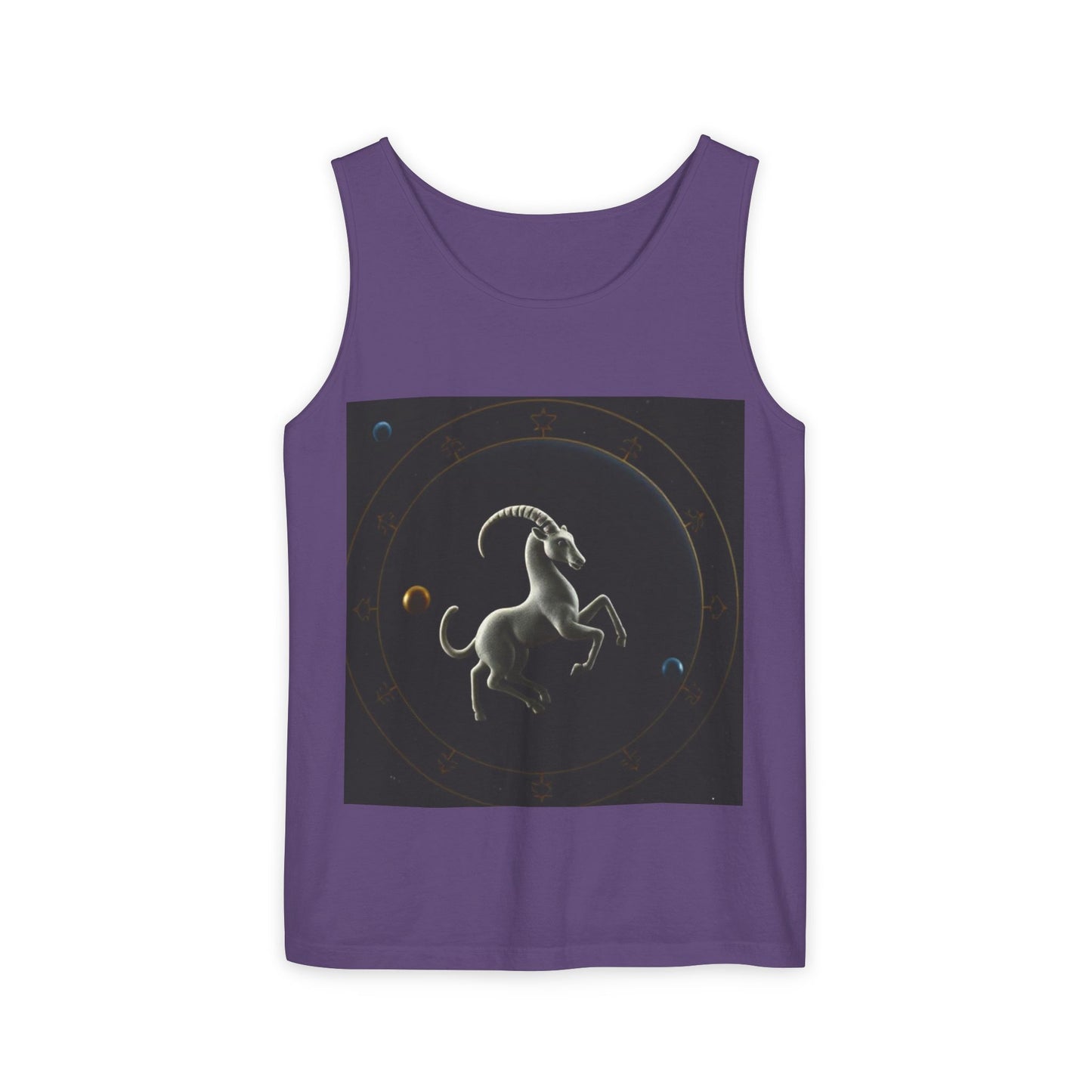 Unisex Garment-Dyed, Tank Top, Capricorn Design, Space Animal v1, 100% US cotton