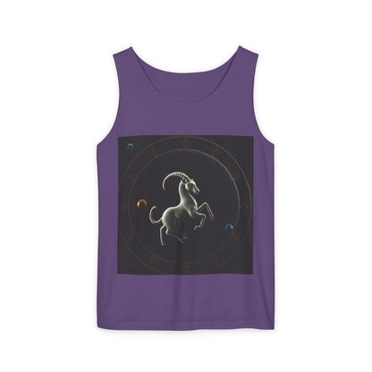 Unisex Garment-Dyed, Tank Top, Capricorn Design, Space Animal v1, 100% US cotton