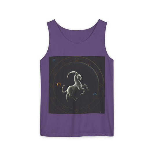 Unisex Garment-Dyed, Tank Top, Capricorn Design, Space Animal v1, 100% US cotton