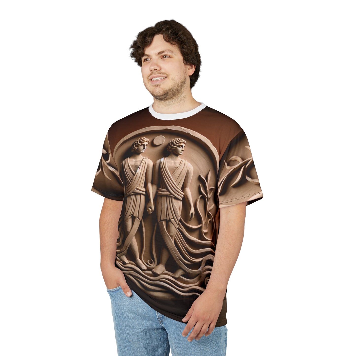 Unisex Cut & Sew T-Shirt (AOP), Stone Twins, Gemini Zodiac Design, Regular fit, 100% Polyester