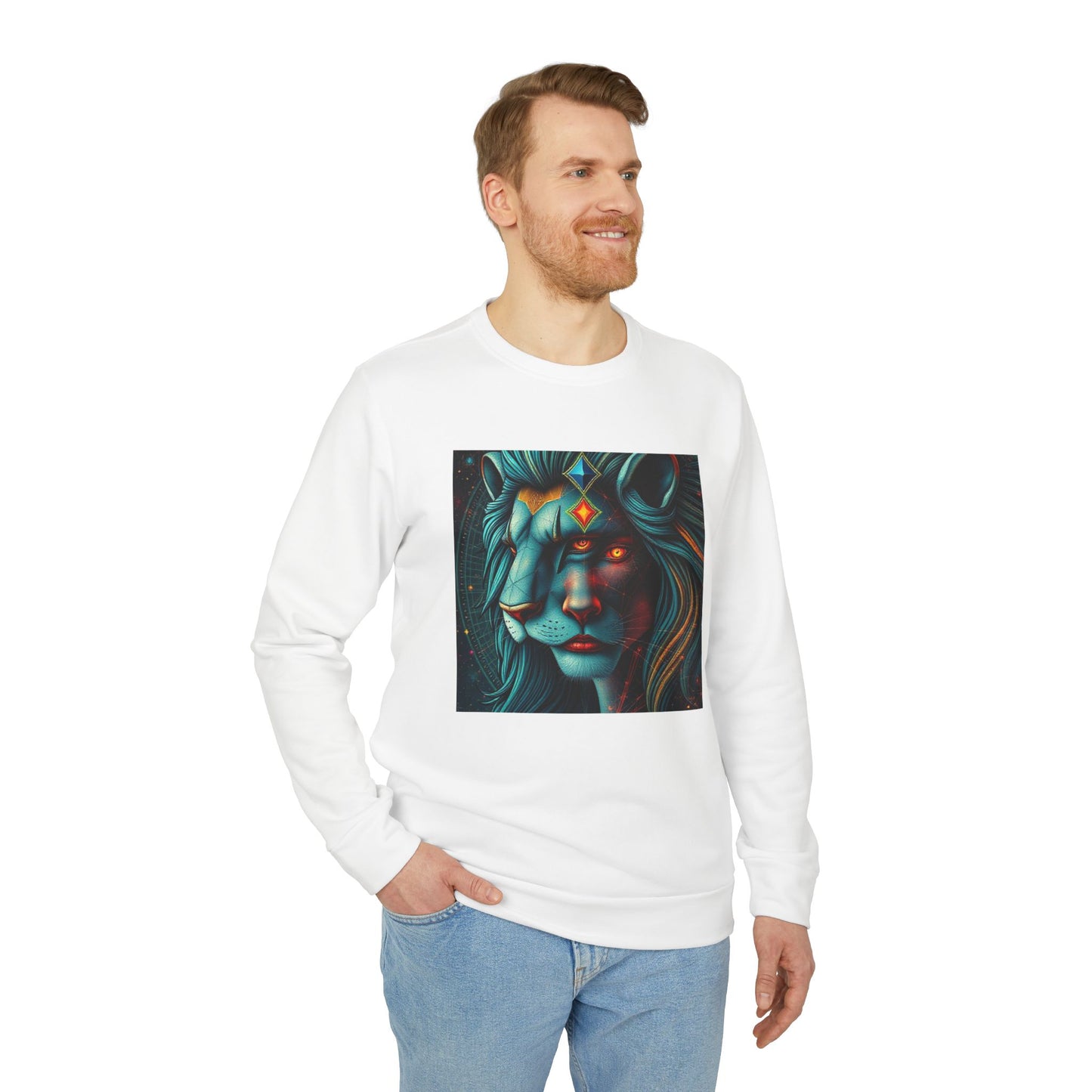 Adidas, Unisex Fleece Crewneck Sweatshirt, Leo, Pop Art, Zodiac