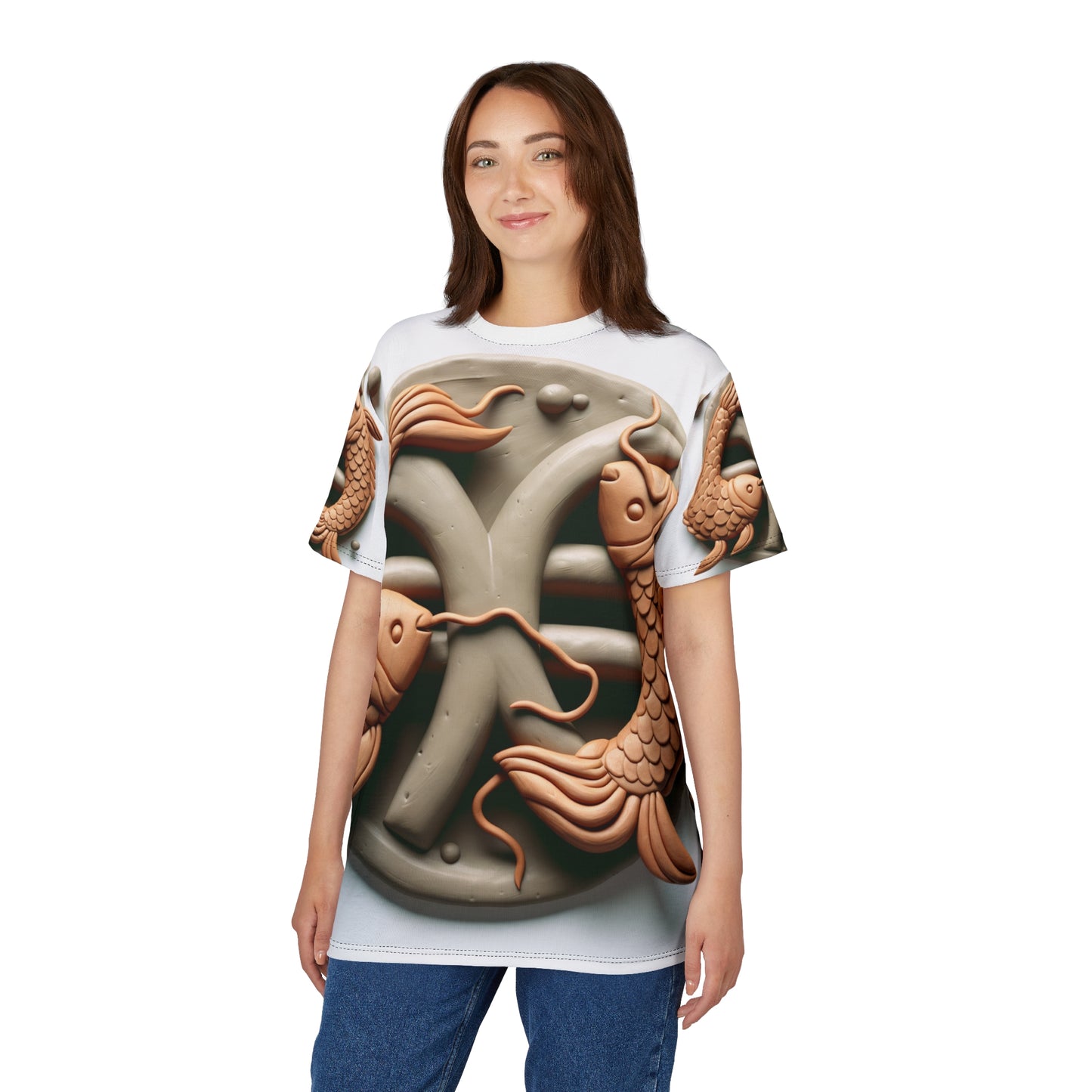 Unisex Cut & Sew T-Shirt (AOP), Catfish, Pisces Zodiac Design, Regular fit, 100% Polyester