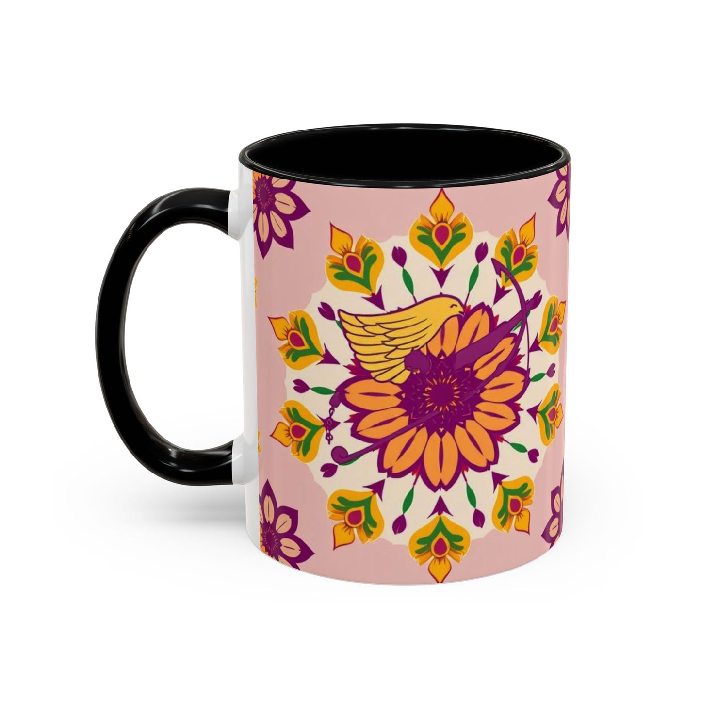 Accent Coffee Mug, Sagittarius, Zodiac v4. Flower Pattern, (11, 15oz)