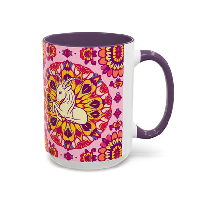 Accent Coffee Mug, Capricorn, Zodiac v3, Flower Pattern, (11, 15oz)
