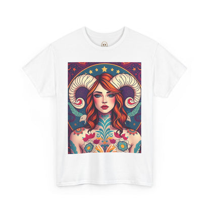 Unisex Heavy Cotton T-Shirt, Aries, Zodiac v1, Sexy Art