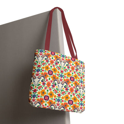 Tote Bag, (AOP), Aries, Zodiac v2, Flower Pattern