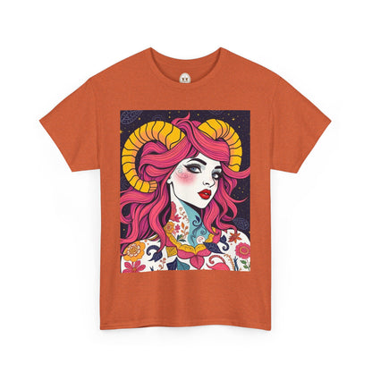 Unisex Heavy Cotton T-Shirt, Aries, Zodiac v2, Sexy Art