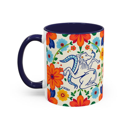 Accent Coffee Mug, Virgo, Zodiac v2. Flower Pattern, (11, 15oz)