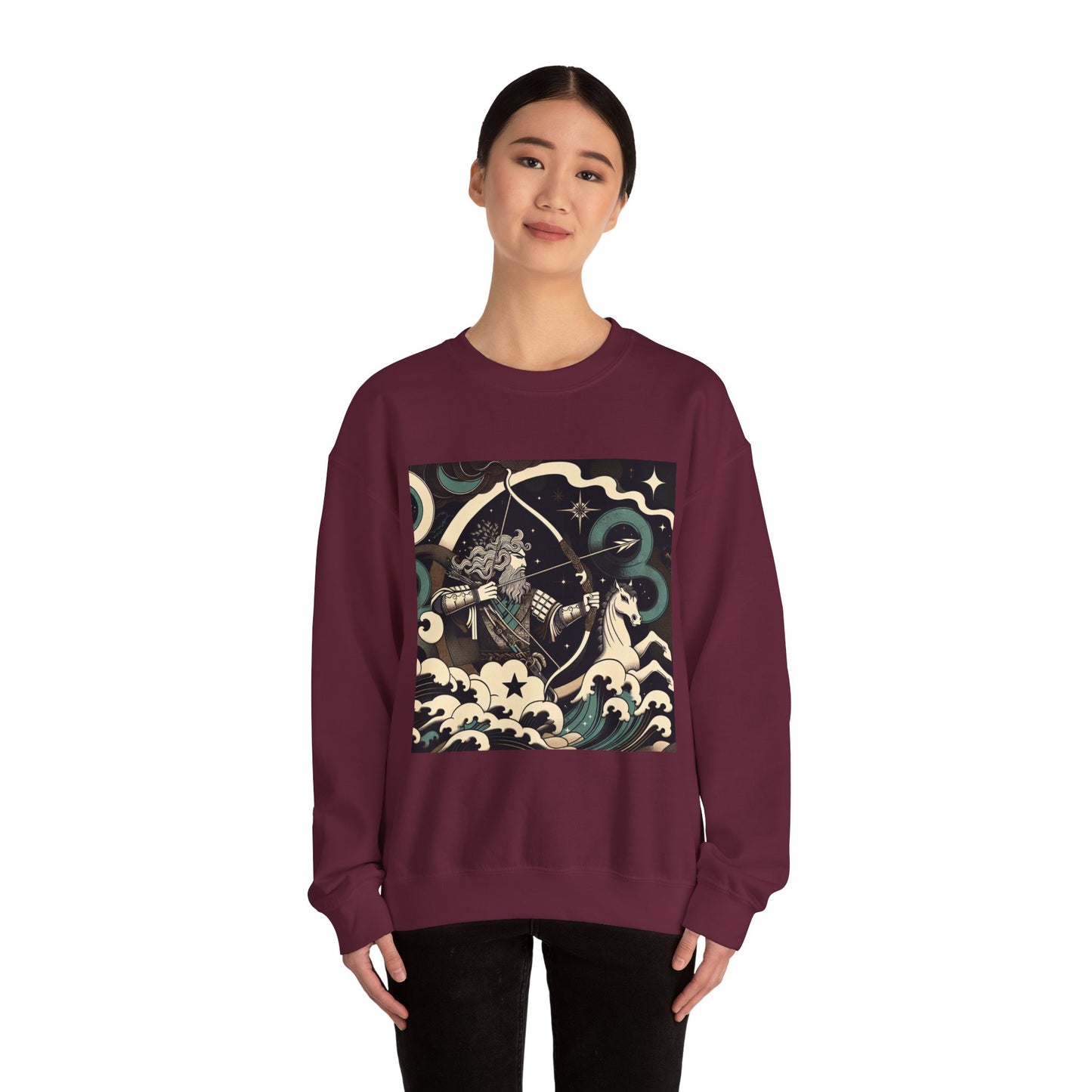 Unisex Heavy Blend™ Crewneck Sweatshirt, Man With Arrow Sagittarius Zodiac Design