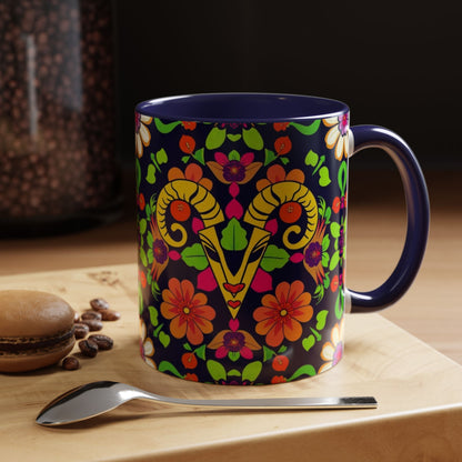 Accent Coffee Mug, Aries, Zodiac v2, Flower Pattern, (11, 15oz)