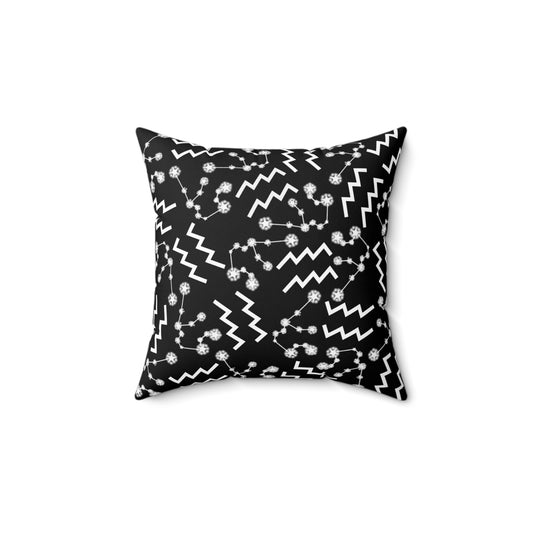 Zodiac Spun Polyester Square Pillow Aquarius Zodiac Sign Black Pillow