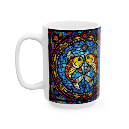Ceramic Mug, (11oz, 15oz), Ceramic Coffee Mug, AOP, Glass Design, Pisces Zodiac Sign