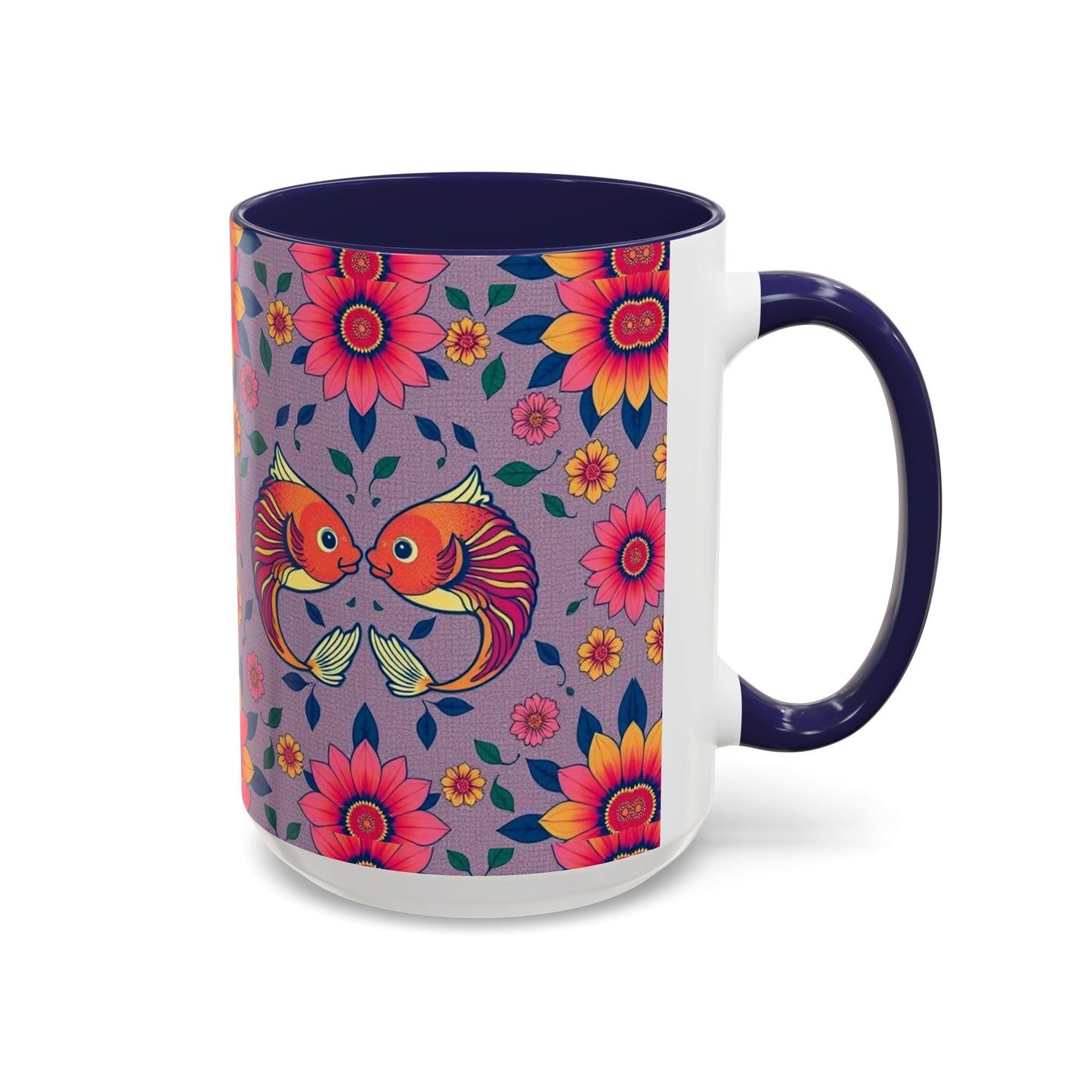 Accent Coffee Mug, Pisces, Zodiac v2, Flower Pattern, (11, 15oz)