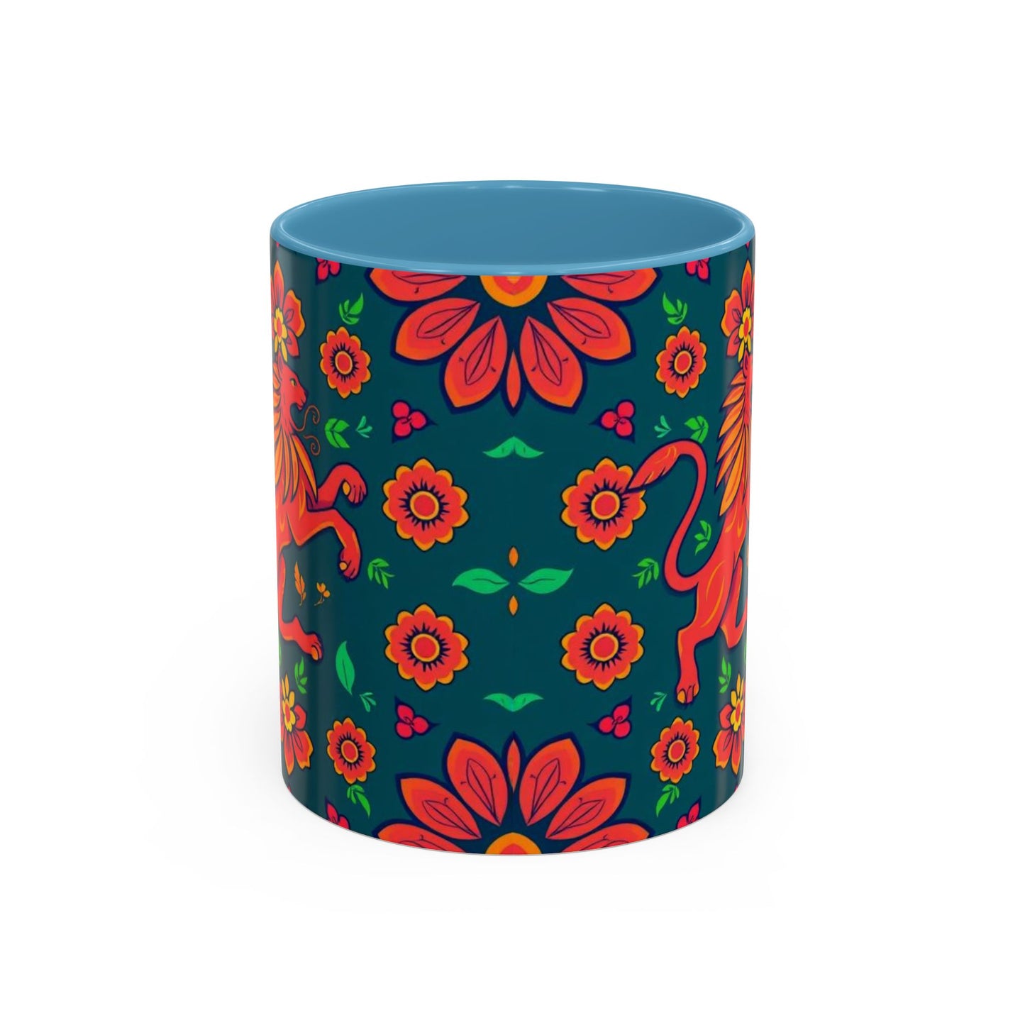 Accent Coffee Mug, Leo, Zodiac v1, Flower Pattern, (11, 15oz)