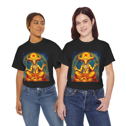 Unisex Heavy Cotton T-Shirt, Meditating Bull, Taurus Zodiac Design