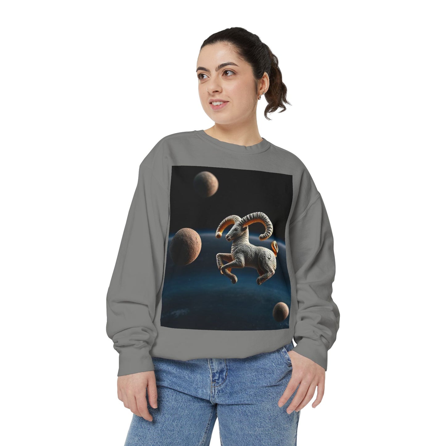 Garment-Dyed Sweatshirt, Unisex, Space Animal Design v1, Aries