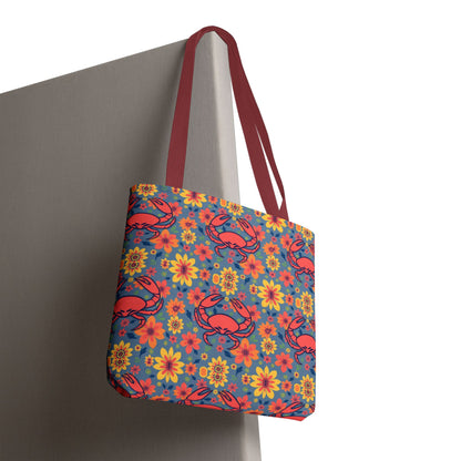 Tote Bag, (AOP), Cancer, Zodiac v3, Flower Pattern