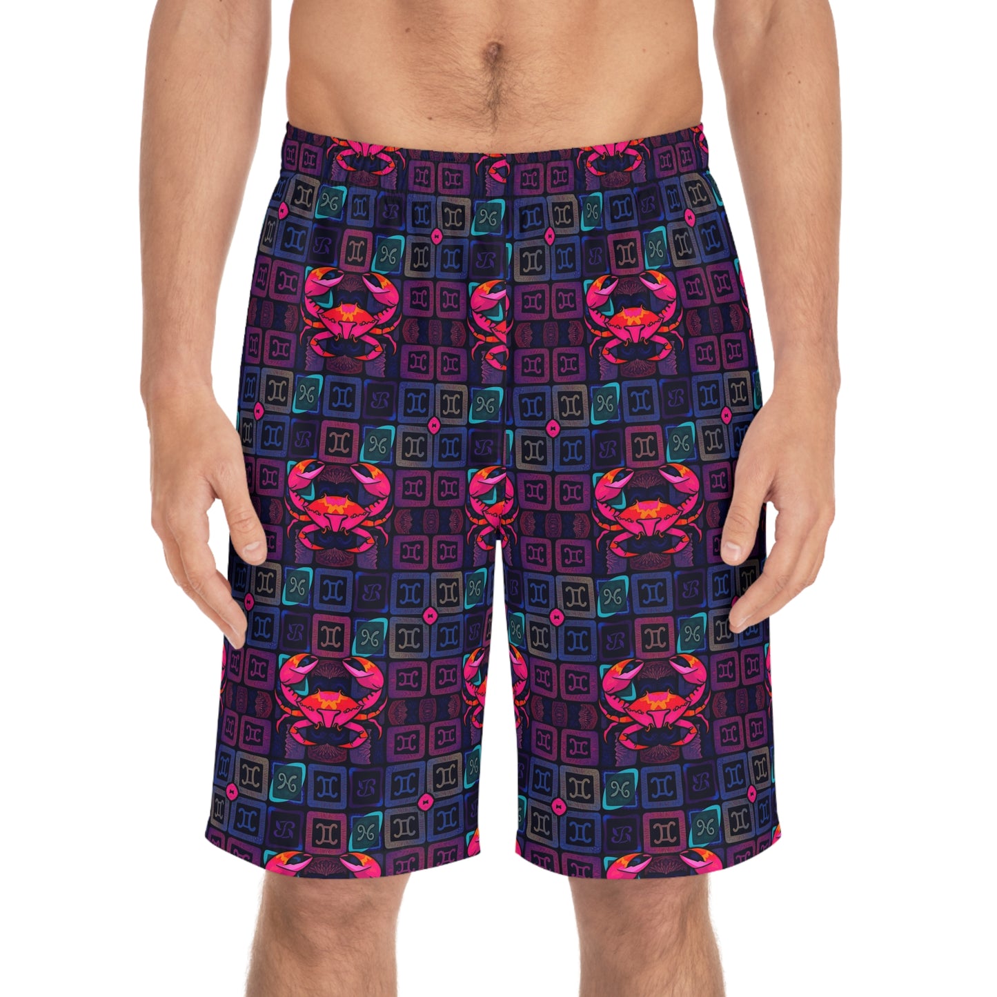 Men's Board Shorts, (AOP), Cancer, Zodiac v2, Shape Pattern