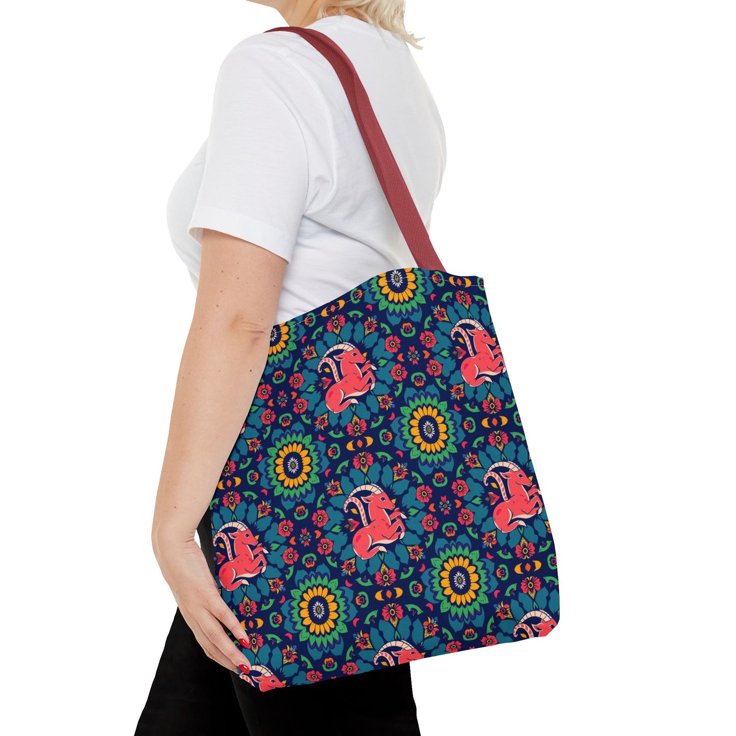 Tote Bag (AOP), Capricorn, Zodiac v1, Flower Pattern
