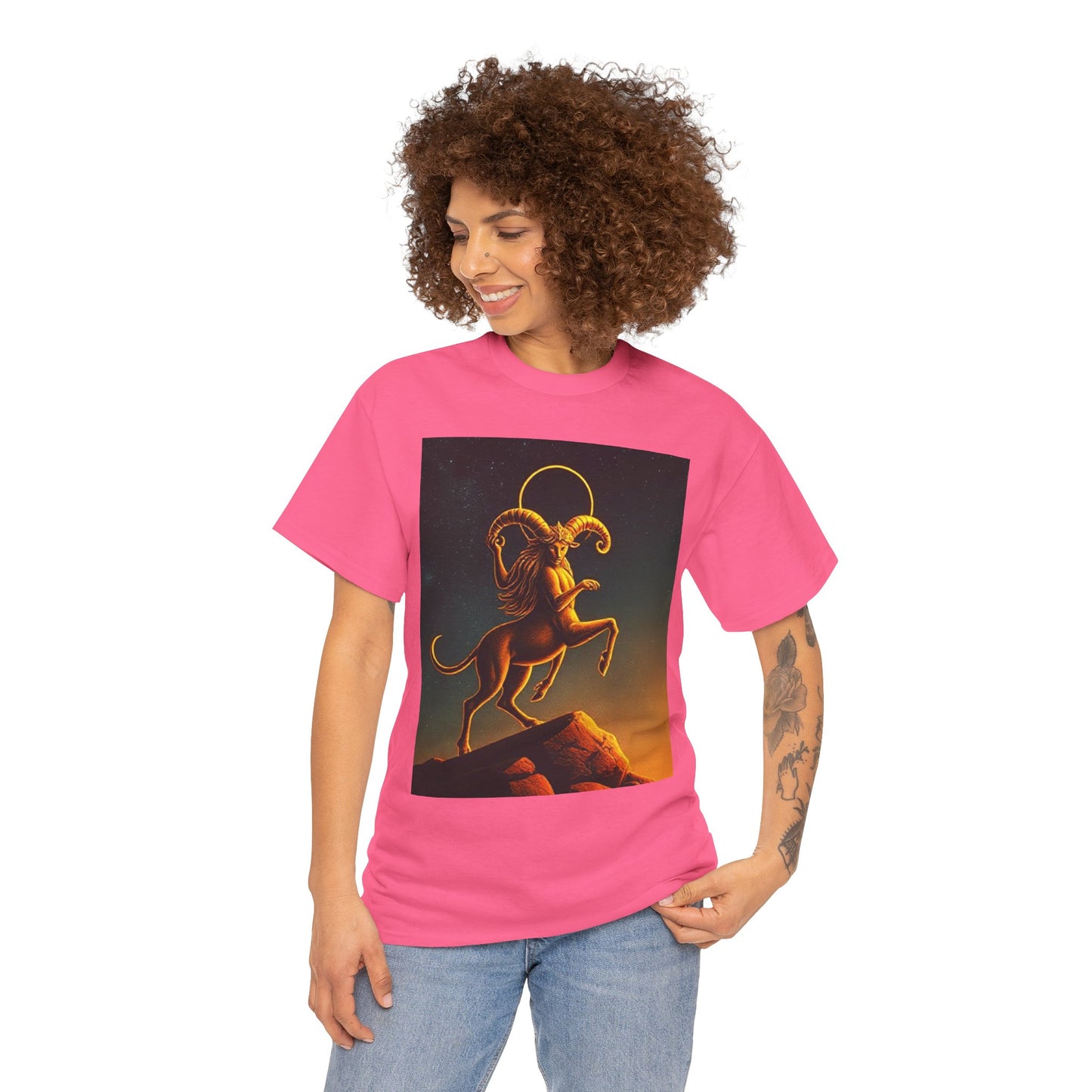 Unisex Heavy Cotton T-Shirt, Mountain Top 1v, Aries Zodiac Design