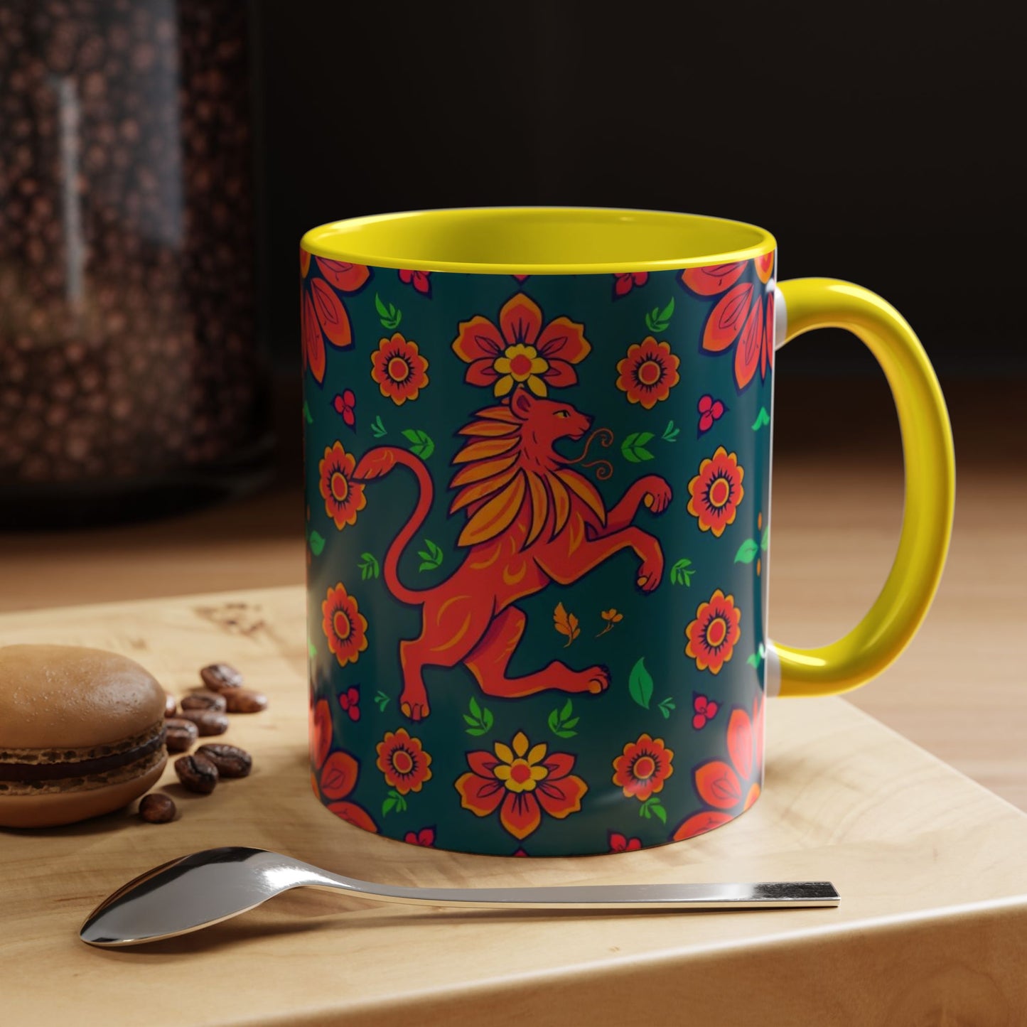 Accent Coffee Mug, Leo, Zodiac v1, Flower Pattern, (11, 15oz)