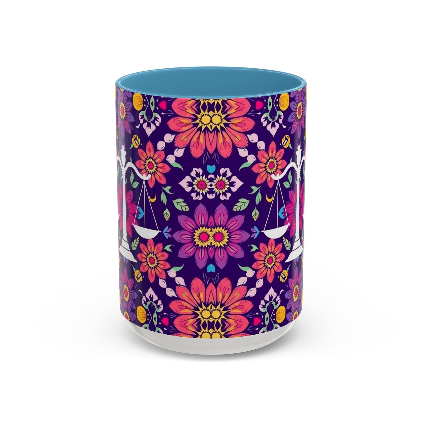 Accent Coffee Mug, Libra, Zodiac v3, Flower Pattern, (11, 15oz)
