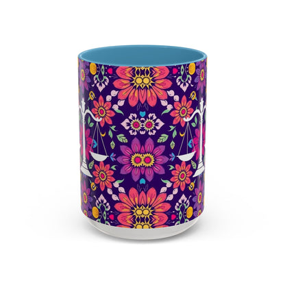 Accent Coffee Mug, Libra, Zodiac v3, Flower Pattern, (11, 15oz)