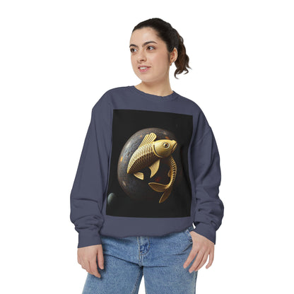 Garment-Dyed Sweatshirt, Unisex, Space Animal Design v1, Pisces