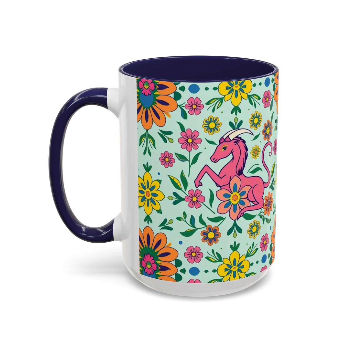 Accent Coffee Mug, Aquarius, Zodiac, Flower Pattern, (11, 15oz)