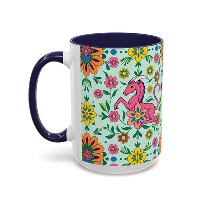 Accent Coffee Mug, Aquarius, Zodiac, Flower Pattern, (11, 15oz)