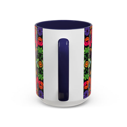 Accent Coffee Mug, Pisces, Zodiac v3, Flower Pattern, (11, 15oz)