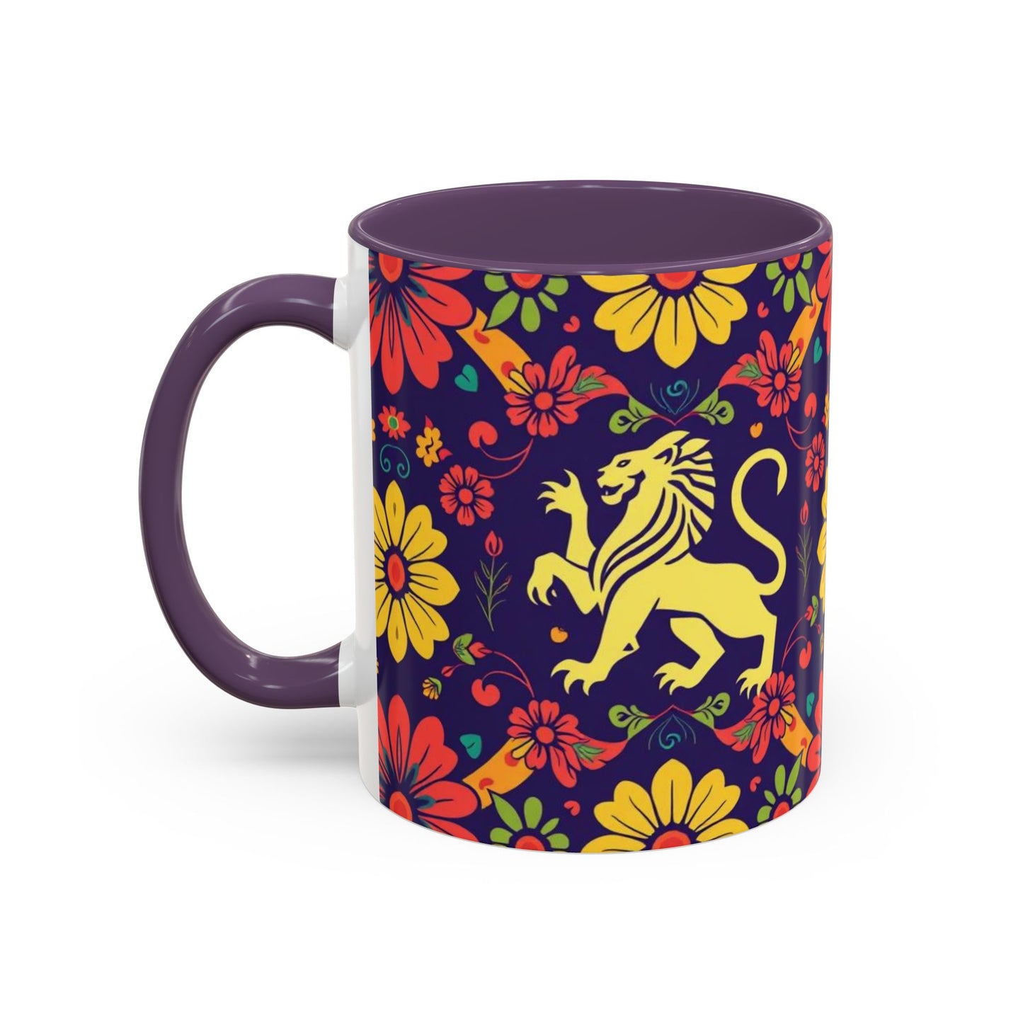 Accent Coffee Mug, Leo, Zodiac v3, Flower Pattern, (11, 15oz)