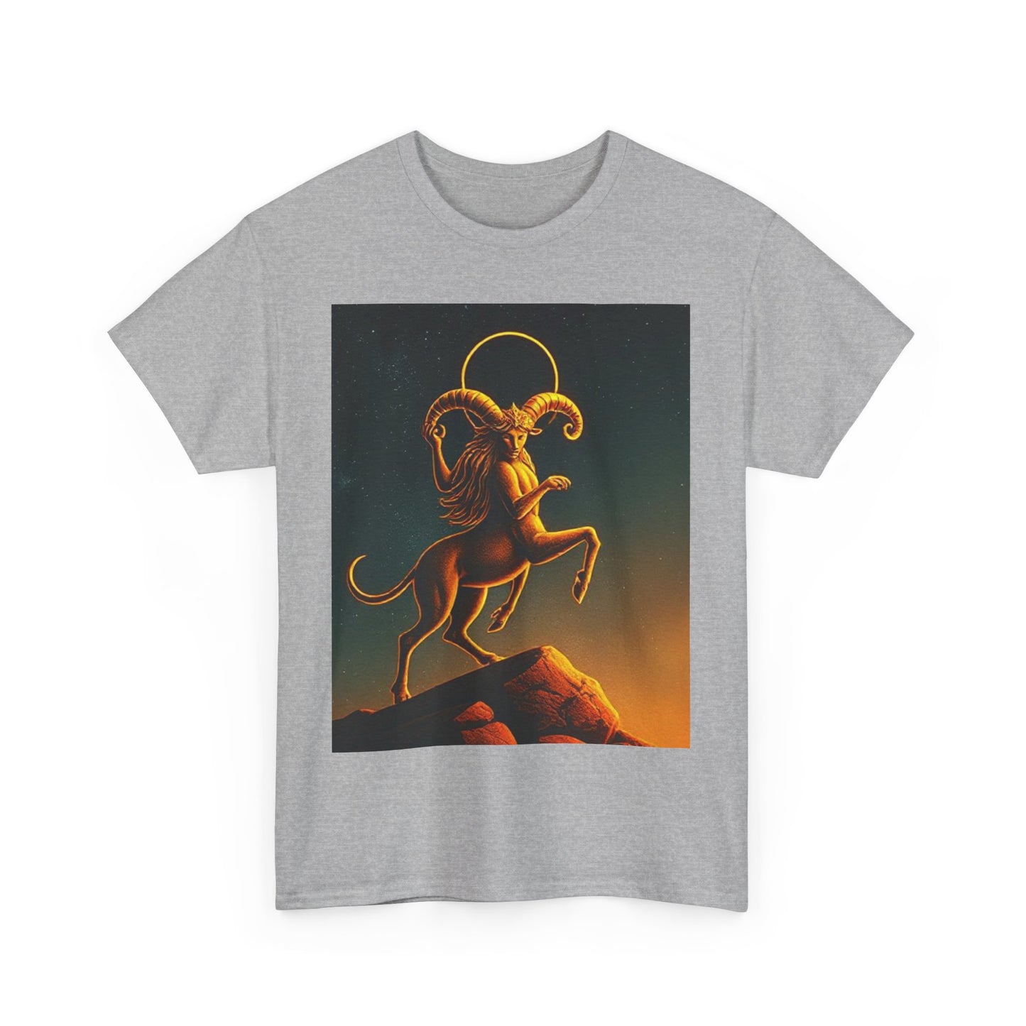 Unisex Heavy Cotton T-Shirt, Mountain Top, Aries Zodiac Design