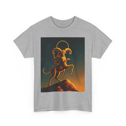 Unisex Heavy Cotton T-Shirt, Mountain Top, Aries Zodiac Design