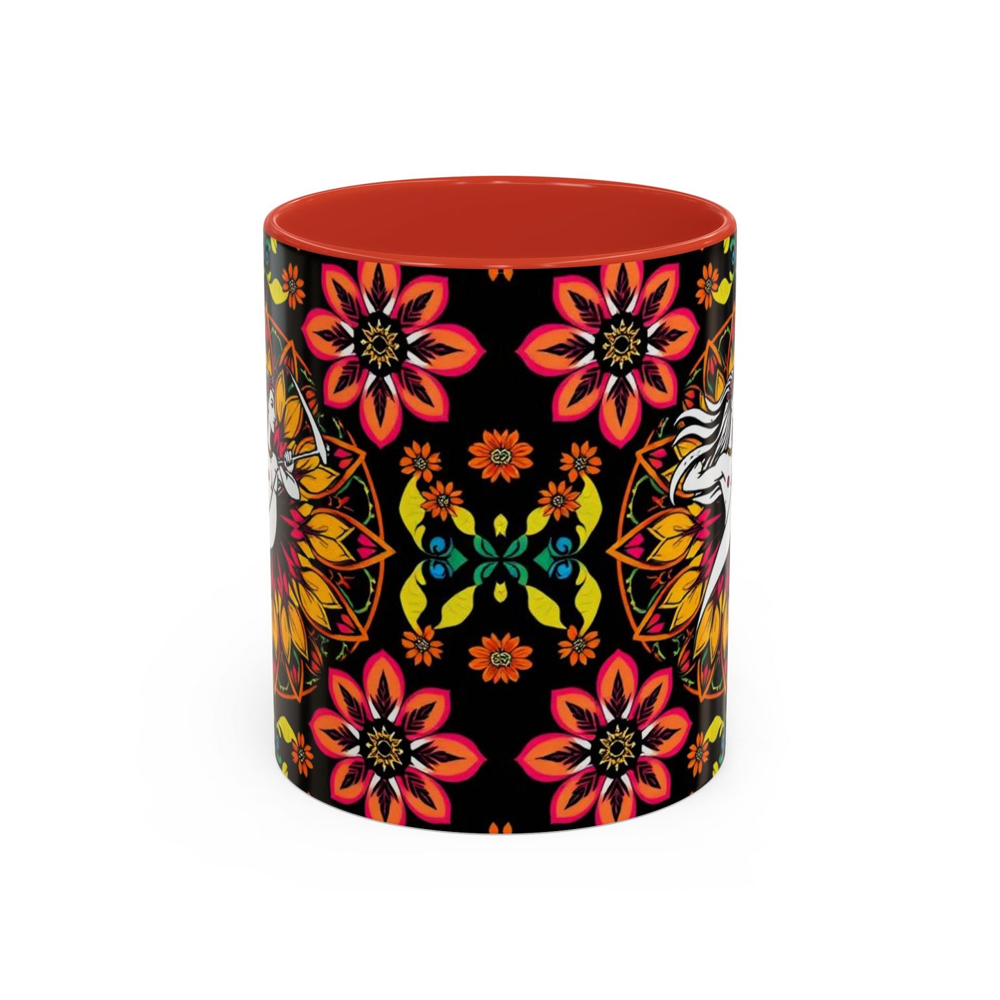 Accent Coffee Mug, Sagittarius, Zodiac v2. Flower Pattern, (11, 15oz)