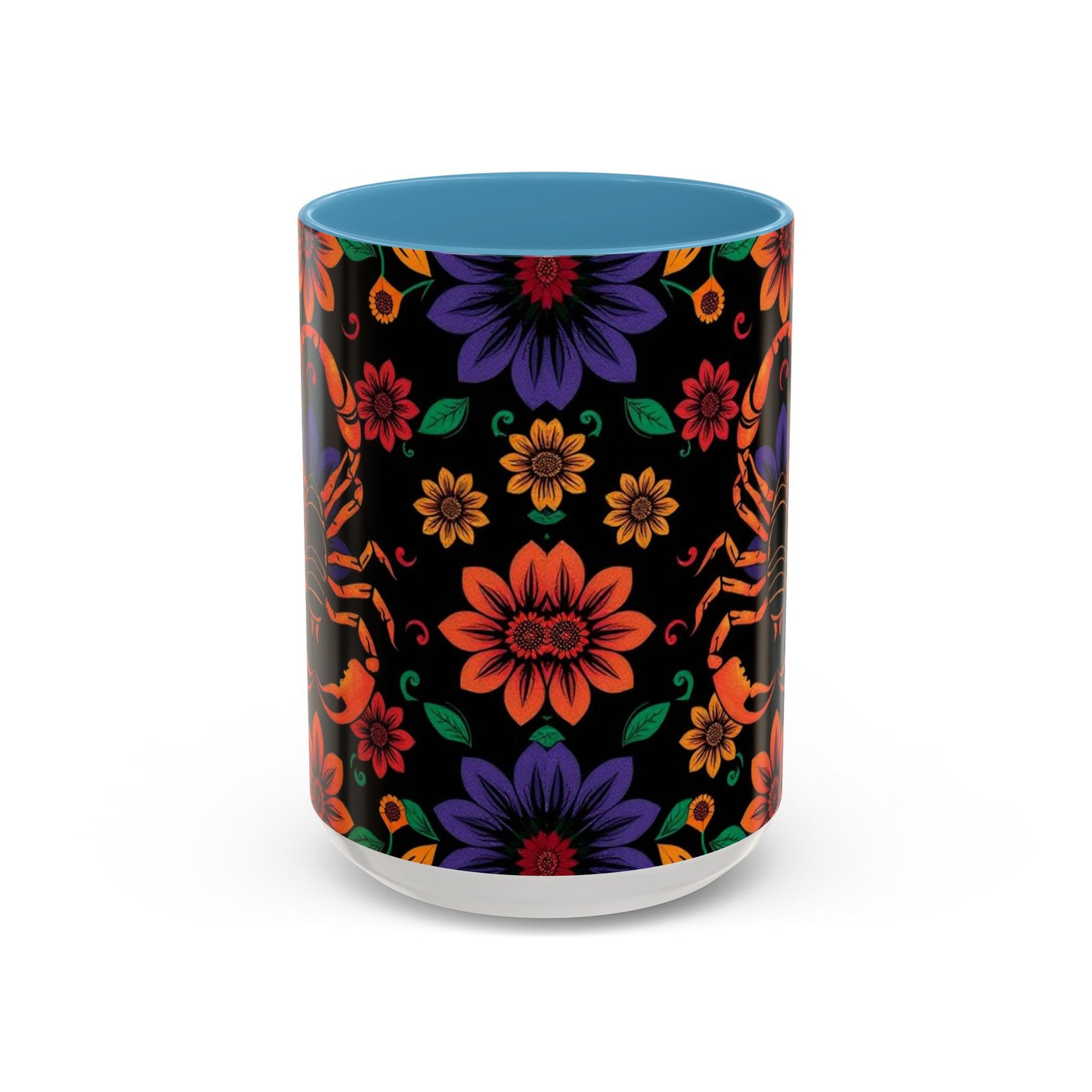 Accent Coffee Mug, Scorpio, Zodiac. Flower Pattern, (11, 15oz)