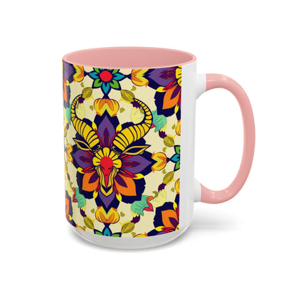 Accent Coffee Mug, Taurus, Zodiac v3. Flower Pattern, (11, 15oz)